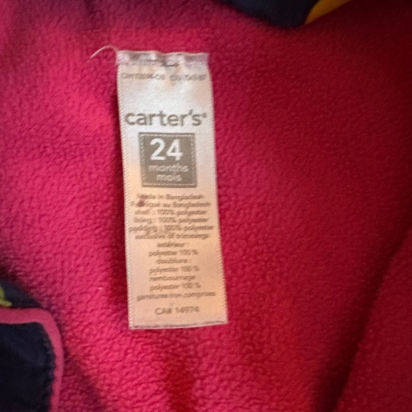 🍃3/$30 Carter's Pink Fleece Windbreaker Jacket - Picture 2 of 2